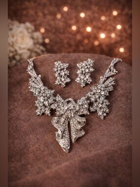 MIMOSA Couture Crystal Bow Suite · Rare Full Set ·  Necklace Earrings · Heirloom